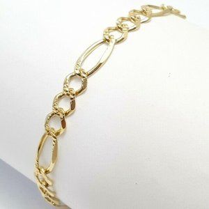 Elegant 14K Karat Yellow Gold Designer Diamond Cut Link Bracelet Made in Italy